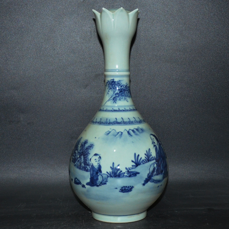 Ancient Play Antique Collection Jingdezhen Porcelain Hand Painted Green Flowers Figure Landscape Lotus Flower Bottle Vase Pendulum