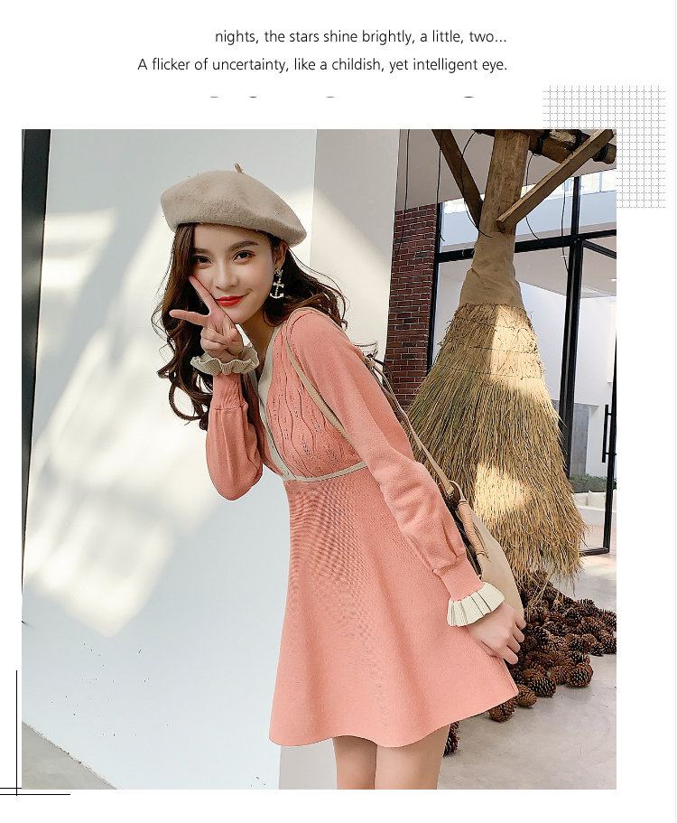 VK旗艦店 韓國風維多利亞復古針織設計感長袖洋裝