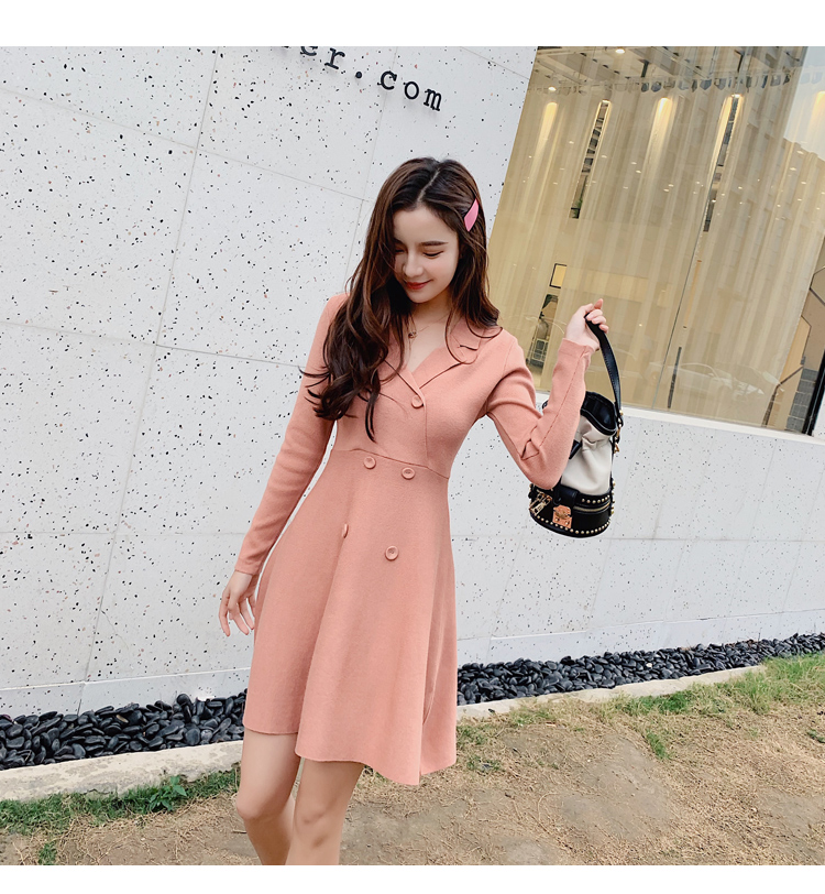 VK旗艦店 韓國風優雅氣質針織高腰小香風長袖洋裝