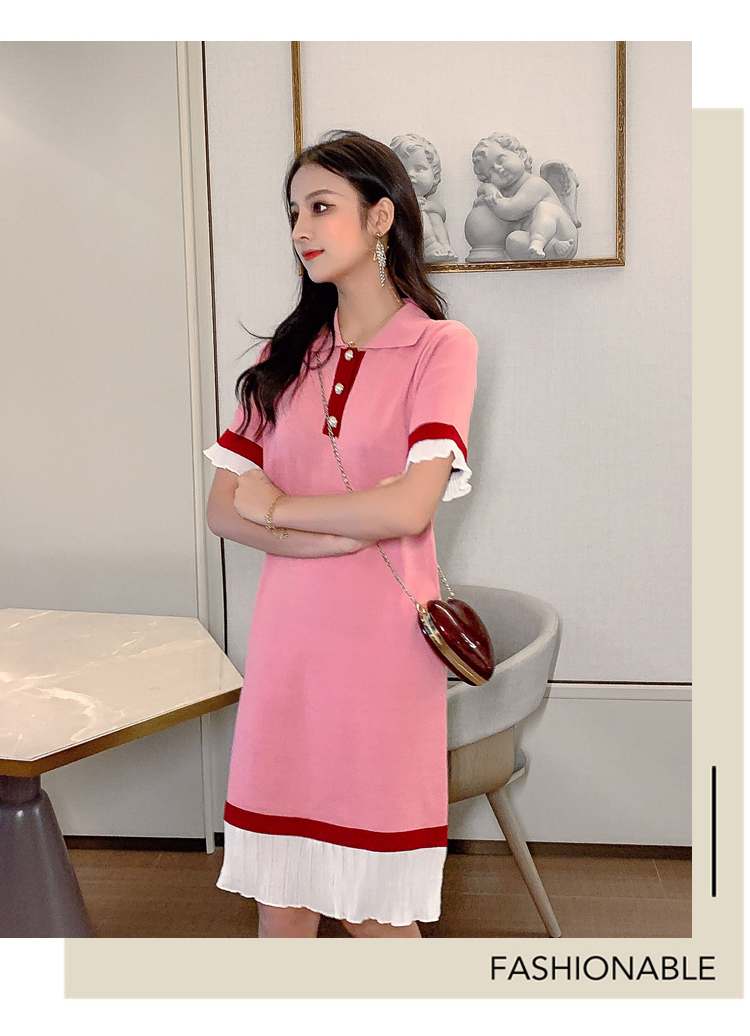 VK旗艦店 韓系polo領甜美寬鬆休閒顯瘦長版短袖洋裝