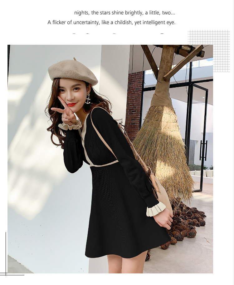 VK旗艦店 韓國風維多利亞復古針織設計感長袖洋裝