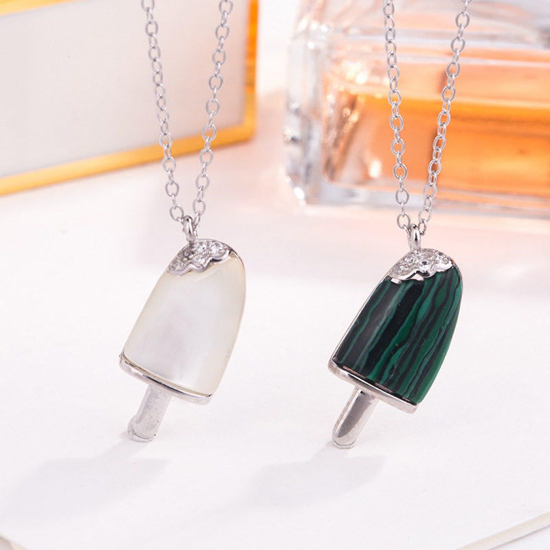 New products Korean version S925 pure silver ice cream ice cream necklace with ice stick pendant shake-up lady silver ornament