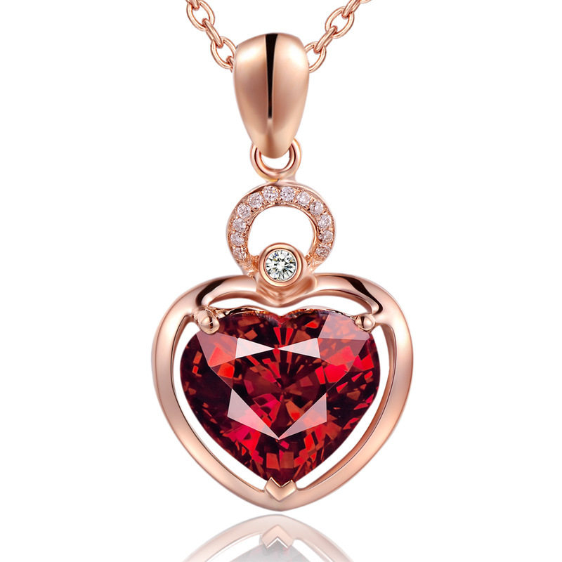 Han Edition hot sell fashion natural garnet pendant necklace plated silver inlaid ruby chain necklace