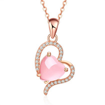 Korean version plated 18K rose gold heart-shaped pink crystal necklace new temperament net red peach love hibiscus stone pendant