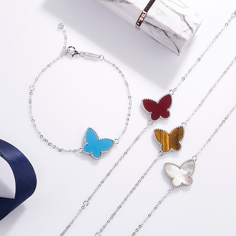 Japanese and Korean simple S925 sterling silver butterfly hand plated 18K rose gold mother-of-pearl agate plated platinum gold bracelet