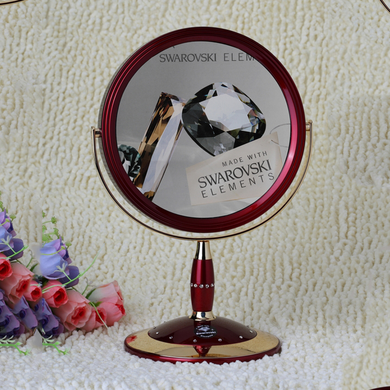 Alina counter 7 inch desktop double-sided makeup mirror red wedding dressing mirror Swarovski element beauty mirror