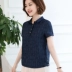 Áo sơ mi cotton và vải lanh tay ngắn nữ 2019 hè mới size lớn cho phụ nữ khí chất mẹ tải áo sơ mi vải lanh rộng - Áo sơ mi