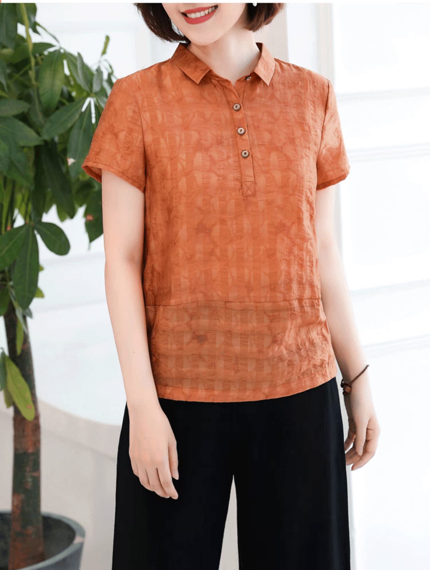 Áo sơ mi cotton và vải lanh tay ngắn nữ 2019 hè mới size lớn cho phụ nữ khí chất mẹ tải áo sơ mi vải lanh rộng - Áo sơ mi áo sơ mi nữ đẹp