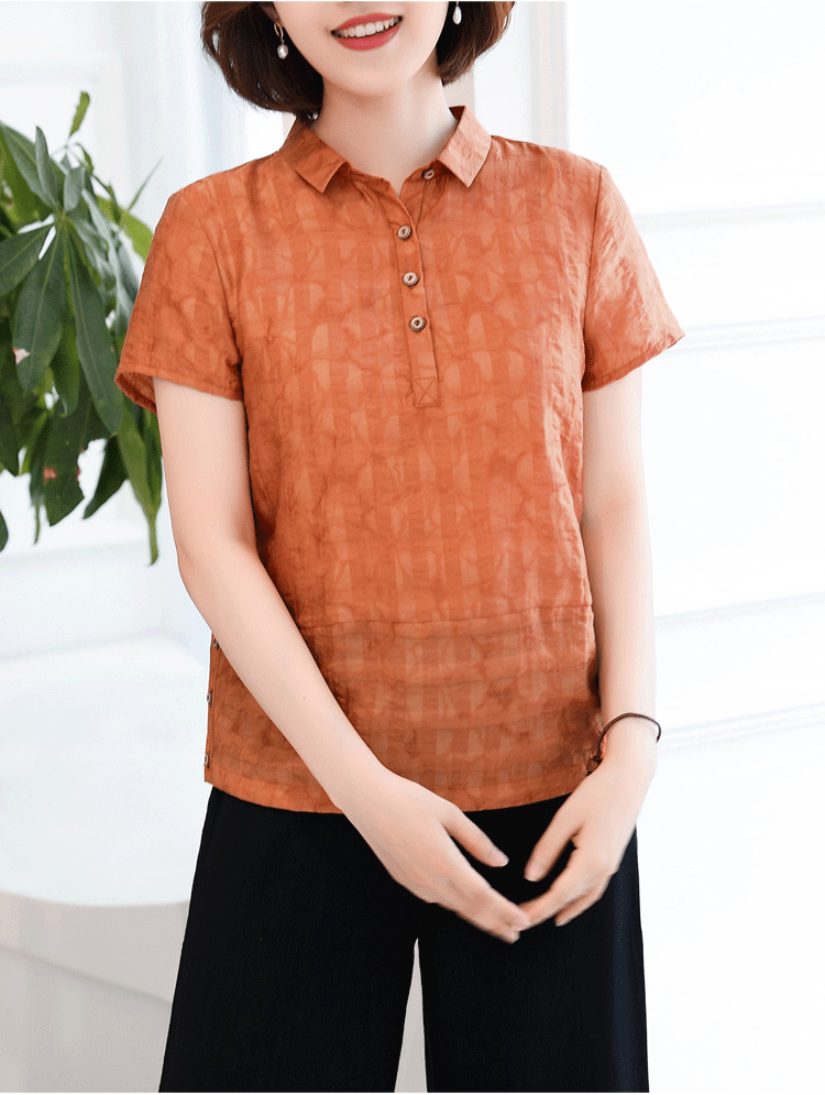Áo sơ mi cotton và vải lanh tay ngắn nữ 2019 hè mới size lớn cho phụ nữ khí chất mẹ tải áo sơ mi vải lanh rộng - Áo sơ mi áo sơ mi nữ đẹp