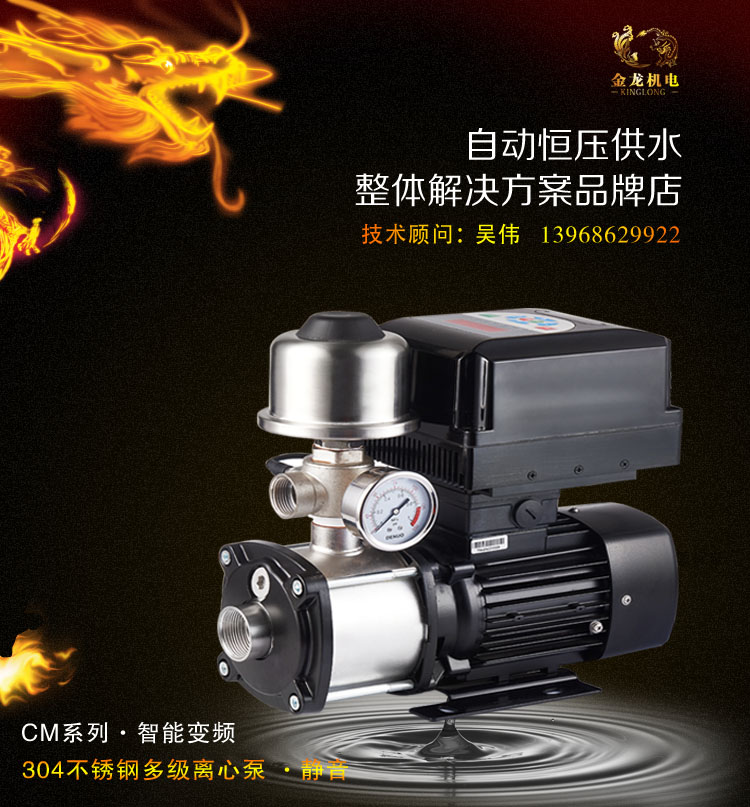 Home Frequency Conversion Constant Pressure Water Pump Granfu Style CM3-4 Stainless Steel Multilevel Centrifugal Automatic Booster Pump Silent