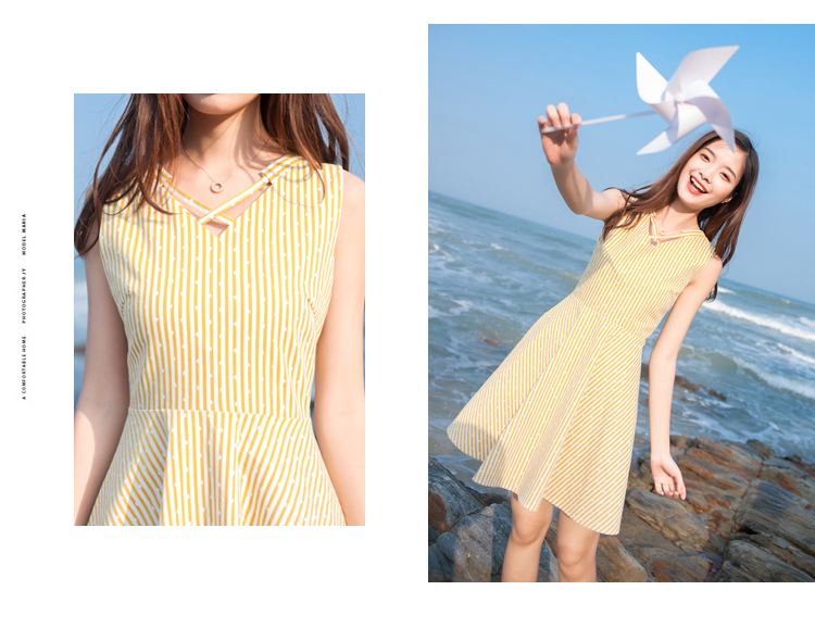 VK旗艦店 韓系顯瘦條紋背心海邊度假無袖洋裝