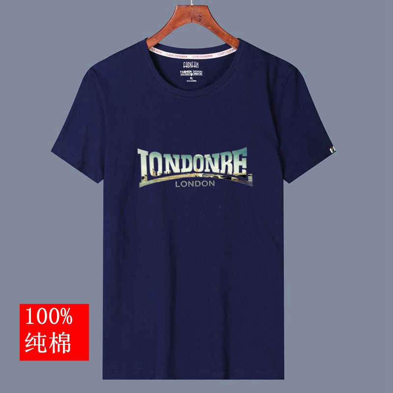 Summer new men short sleeves T-shirt pure cotton round collar large size for undershirt loose casual printed half sleeve clothes damp