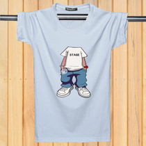 Mens round collar short sleeve T-shirt teen student Spring loaded clothes Chauded black white striped undershirt Korean version