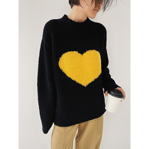 Profile round neck long sleeve heart pattern color Tuscan granule wool pullover new female new beauty warehouse