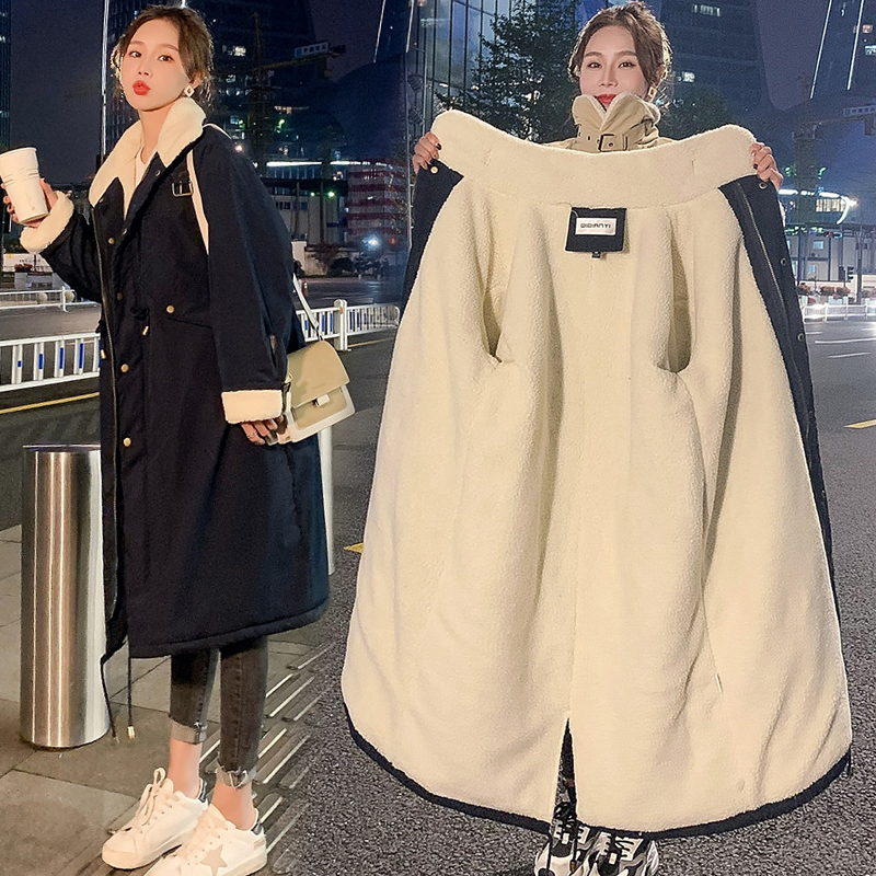Plus Size Hong Kong Style Cotton Outwear Women's Mid-Length Winter Lamb Wool Outwear Loose Thickeneded Parka Northeast Cotton-Padded Outwear Plus Size Hong Kong Style Cotton Outwear Women's Mid-Length Winter Lamb Wool Outwear Loose Thickeneded Parka Northeast Cotton-Padded Outwear