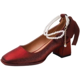 Обувь на высоком каблуке, красные свадебные туфли для невесты с бантиком, против усталых ног, 2024 года