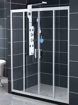 Huangqiao new two solid two live four doors dry and wet separation tempered glass door one-shaped simple bath screen partition