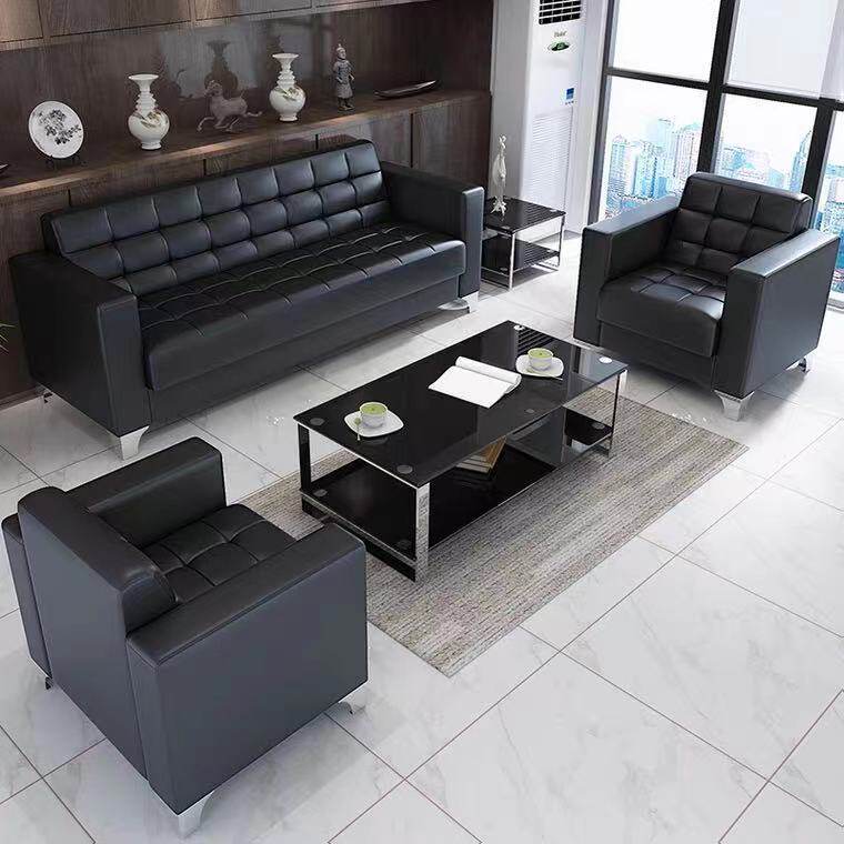 Leather Arts Office Sofa Modern Simplicity New Chinese Office Guest Business Reception Trio-place tea table combinations