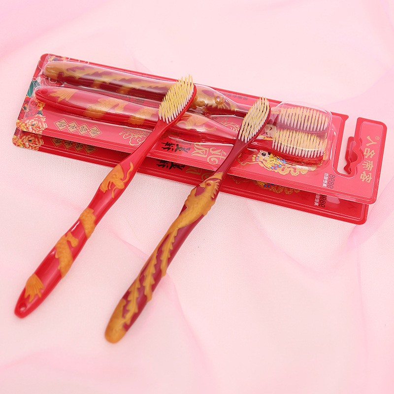 Wedding Celebration Wedding Toothbrushes Festive Dragon Phoenix Red Toothbrushes Newcomer Supplies Couples Suit Soft Hair Toothbrushes