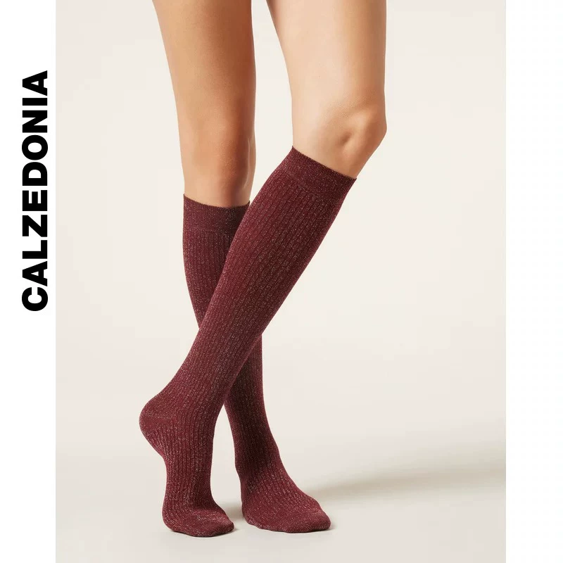 Европейская версия CALZEDONIA24 ранняя осень женские носки с микроглиттером по полоске колена икры в стиле miu JK пузырьковые носки DL0387