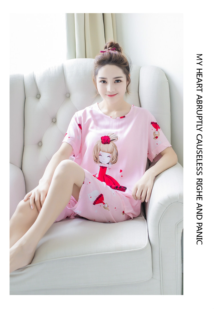 Mùa hè cotton ngắn tay kích thước lớn cotton lụa đồ ngủ cotton lụa ladies phù hợp với dễ thương giản dị nhân tạo cotton dịch vụ nhà