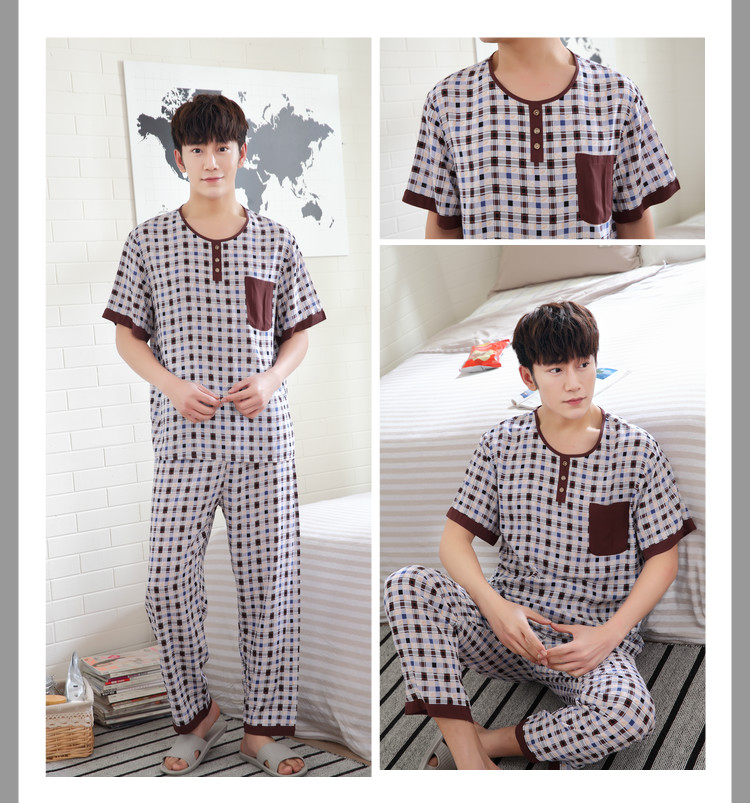 Mùa hè nam cotton lụa đồ ngủ cotton ngắn tay quần giản dị bộ đồ ngủ cotton nhân tạo dịch vụ nhà kích thước lớn đồ ngủ đồ lót nam