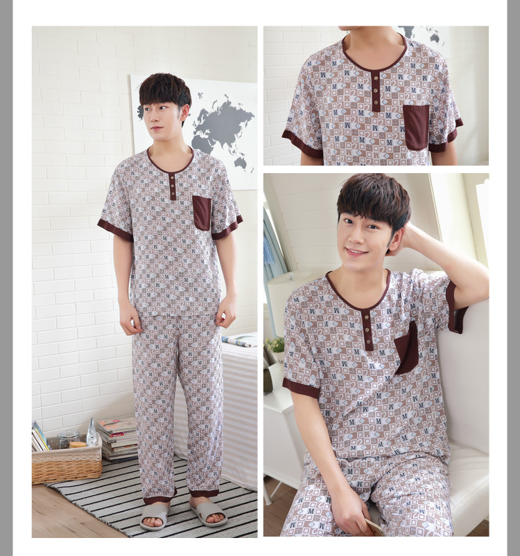 Mùa hè nam cotton lụa đồ ngủ cotton ngắn tay quần giản dị bộ đồ ngủ cotton nhân tạo dịch vụ nhà kích thước lớn đồ ngủ đồ lót nam