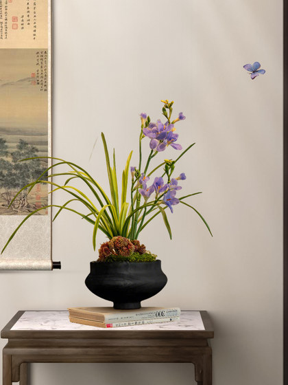 Orchid Artificial Bonsai with a High-End, Realistic Feel, Decorative Piece for Entryway and Tea Room, Sòng Dynasty Aesthetics, Fake Flowers, New Chinese Style, Zen-Inspired