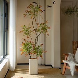 High-End Colorful Nandina Large Floor-Standing Artificial Green Plant for Indoor Living Room, Dining Room, Tea Room, Faux Tree Landscaping, Vintage Style