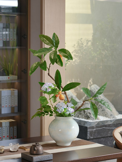 Pipa Hydrangea Artificial Green Plant Fake Flower Arrangement High-End Realistic Decorative Ornament Desktop Light Luxury High-End Decoration