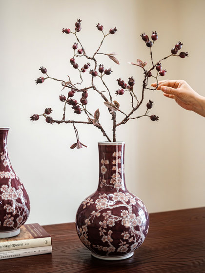 Small Pomegranate, Hawthorn Fruit, Artificial Flowers, Simulated Floral Art, Living Room Table, High-End Realistic Decorative Ornaments, Ceramic Vase