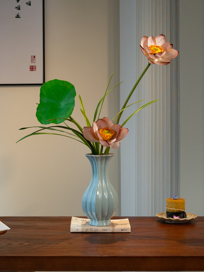 Simulated Lotus Flowers with a High-End, Realistic Feel, New Chinese-Style Decorative Pieces for Entrance, Tea Room, Dining Table, and Tv Cabinet, Embodying Song Dynasty Aesthetics