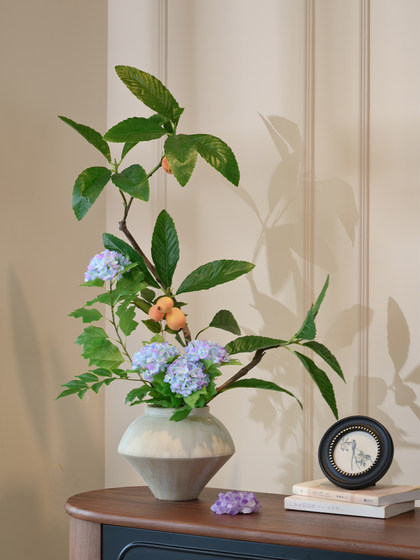 Pipa Hydrangea Artificial Green Plant Fake Flower Arrangement High-End Realistic Decorative Ornament Desktop Light Luxury High-End Decoration