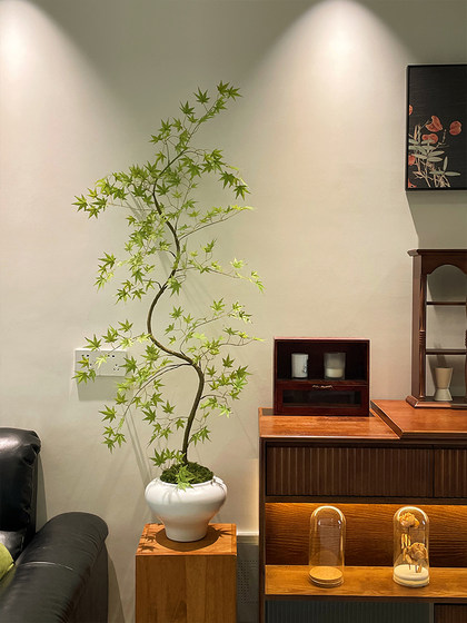 Liquan Maple Simulated Green Plants, High-End Living Room, New Chinese Zen Tea Room, Entrance Cabinet, Landscaping Decorative Potted Ornaments