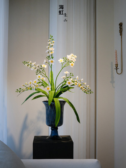 [Shining Light]Lily of the Valley Artificial Floral Arrangement for Living Room Table Decoration, High-End Realistic Vintage Ceramic Vase