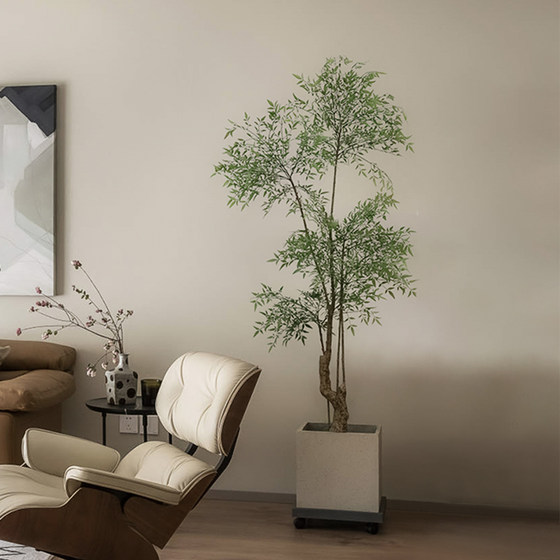 Artificial Green Plant, Nandina Bamboo Plant Decoration, Large Fake Tree, Living Room Floor-Standing Potted Plant Ornament, Nordic Bonsai