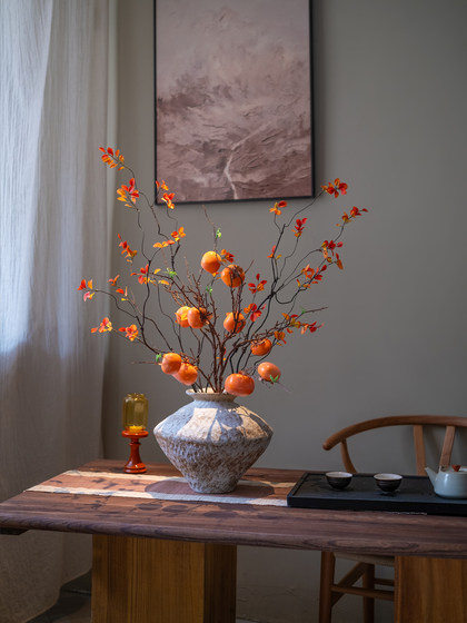 New Year's Eve Artificial Persimmon Flowers, Realistic High-End Faux Flowers, Antique-Style Decorations for Dining Table, Living Room, Tea Room