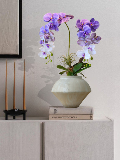 Phalaenopsis Orchid Purple Artificial Flower, High-End Realistic Fake Floral Art, Living Room Entrance Decoration, Light Luxury High-End Ornament