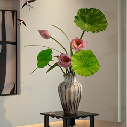 Simulated Lotus Flowers with a High-End, Realistic Feel, New Chinese-Style Decorative Pieces for Entrance, Tea Room, and Dining Table, Artificial Flower Arrangements with Sino-Eastern Aesthetics