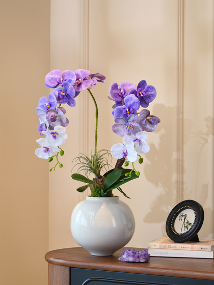 Phalaenopsis Orchid Purple Artificial Flower, High-End Realistic Fake Floral Art, Living Room Entrance Decoration, Light Luxury High-End Ornament