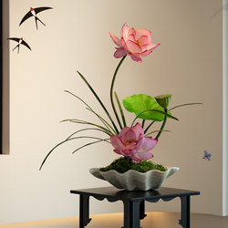 Lotus Artificial Potted Plant Decoration with a High-End Feel, Realistic for Tea Room, Dining Table, Entryway, Faux Flowers with a Song Dynasty Aesthetic, High-End