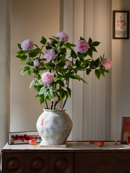 Peony Artificial Flower, High-End Fake Flower for New Year, Song Dynasty Aesthetics, New Year's Eve Decoration for Guest Room, Restaurant, Entrance Hall, Realistic Ornament