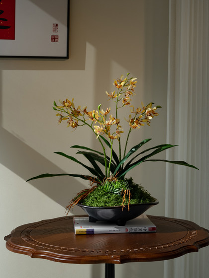 Artificial Orchid Bonsai Fake Decoration, Light Luxury High-End Entrance Hall Tea Room Ornament, Antique Style Song Dynasty Aesthetic Decoration for Tabletop