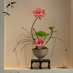 Lotus Artificial Bonsai High-End Decorative Piece for Dining Room Table, Tea Room, Entryway, Faux Flowers, New Chinese Style, Oriental Aesthetics