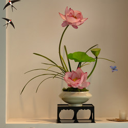 Lotus Flower Artificial Bonsai with a High-End, Realistic Feel, Suitable for Tea Room, Dining Table, Entryway, Faux Flower Decoration, New Chinese-Style Offering
