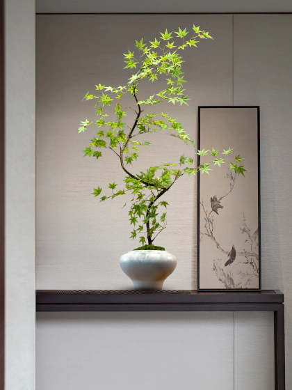 Artificial Maple Greenery and Flowers in a Modern Song-Style Aesthetic for Tea Room Decoration, High-End Entryway Ornament, and Luxurious Bonsai