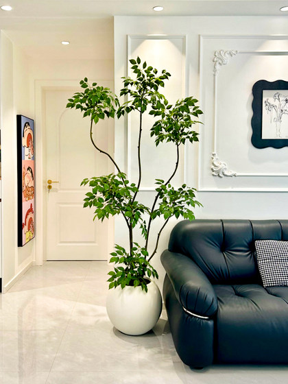Haohong Jingpin Happiness Tree Artificial Green Plant, High-End Light Luxury Indoor Living Room Bionic Large Potted Plant, Floor-Standing Fake Plant