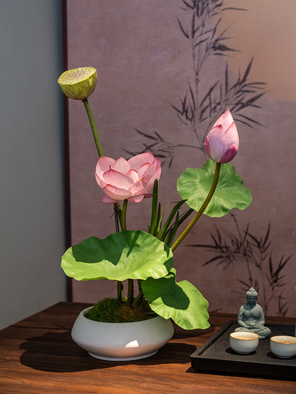 Sea Rainbow Scenery Lotus Artificial Flower New Chinese Style Ornament Vase Zen Entrance Potted Plant High-End Realistic Tea Room Decoration