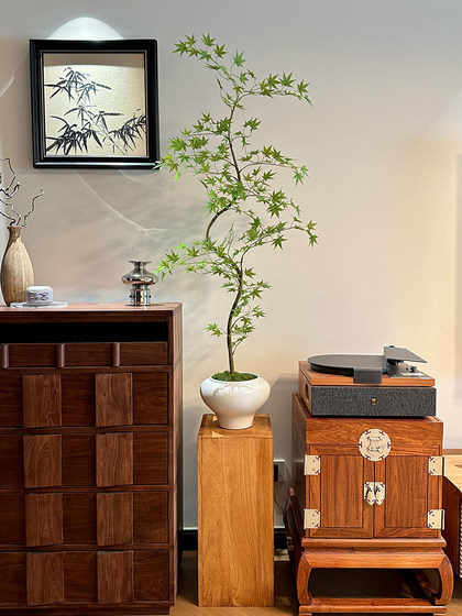 Liquan Maple Simulated Green Plants, High-End Living Room, New Chinese Zen Tea Room, Entrance Cabinet, Landscaping Decorative Potted Ornaments