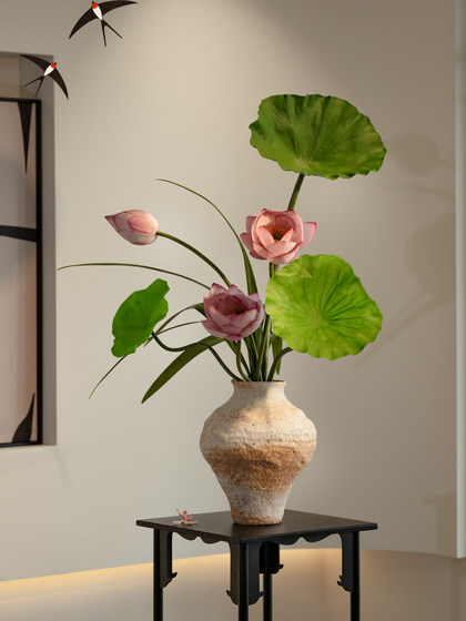 Simulated Lotus Flowers with a High-End, Realistic Feel, New Chinese-Style Decorative Pieces for Entrance, Tea Room, and Dining Table, Artificial Flower Arrangements with Sino-Eastern Aesthetics